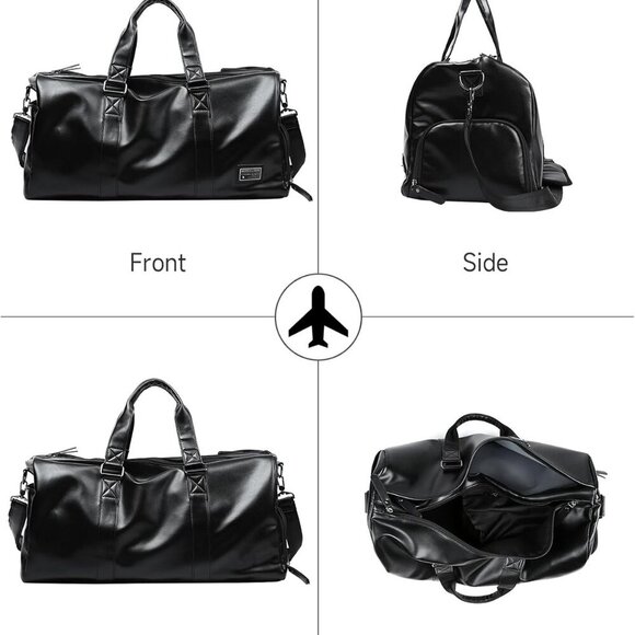 Leather Duffle Travel Gym Bag for Men with Shoe Compartment, 32L PU Leather Week - Picture 5 of 8
